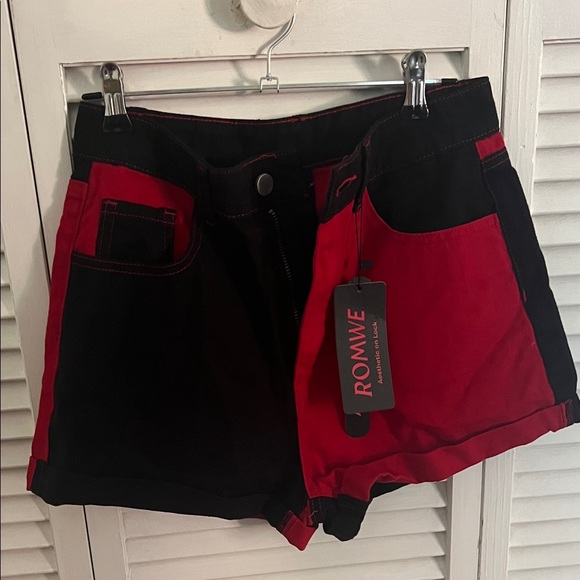 ROMWE Pants - ROMWE Women's Red and Black Jean Shorts
